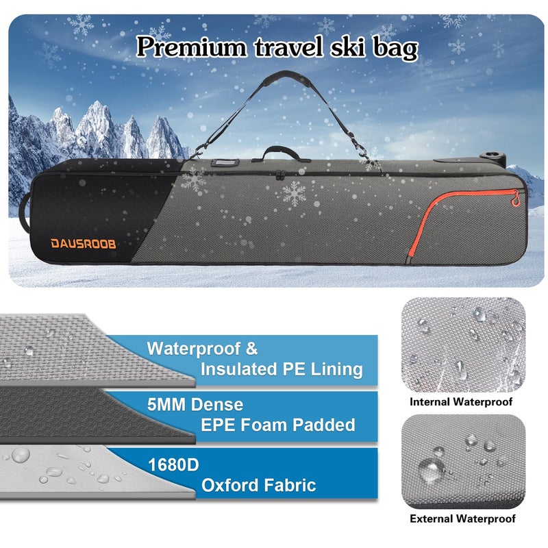 DAUSROOB Snowboard Bag with Wheels, Fully Padded Ski Bag for Air Travel 1680D Waterproof Fabric, Rolling Ski Travel Bag for Flying, Durable, Large Capacity for Skis, Boots and Helmets (164CM) - Image 4