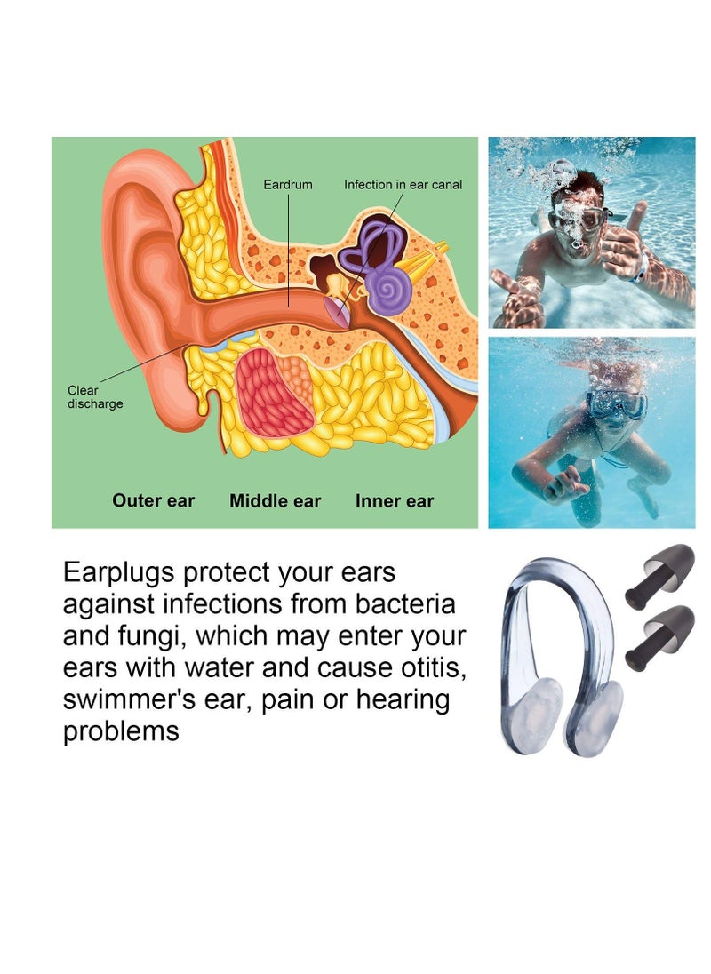 3 Pack Swimming Nose Clips and Earplugs Kits for Adults and Kids, 3 Colors