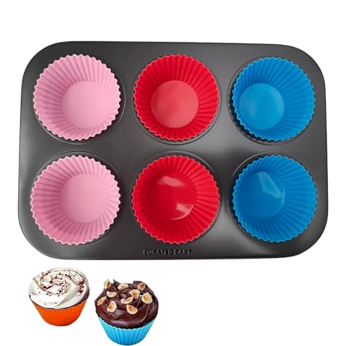 CURATED CART Silicone Cupcake Moulds & Muffin Baking Molds Set-Non-Stick Reusable Cupcake Liners,Baking Accessories For Air Fryer,Oven & Microwave-Perfect For Parties,Halloween And Christmas,Black - Image 1