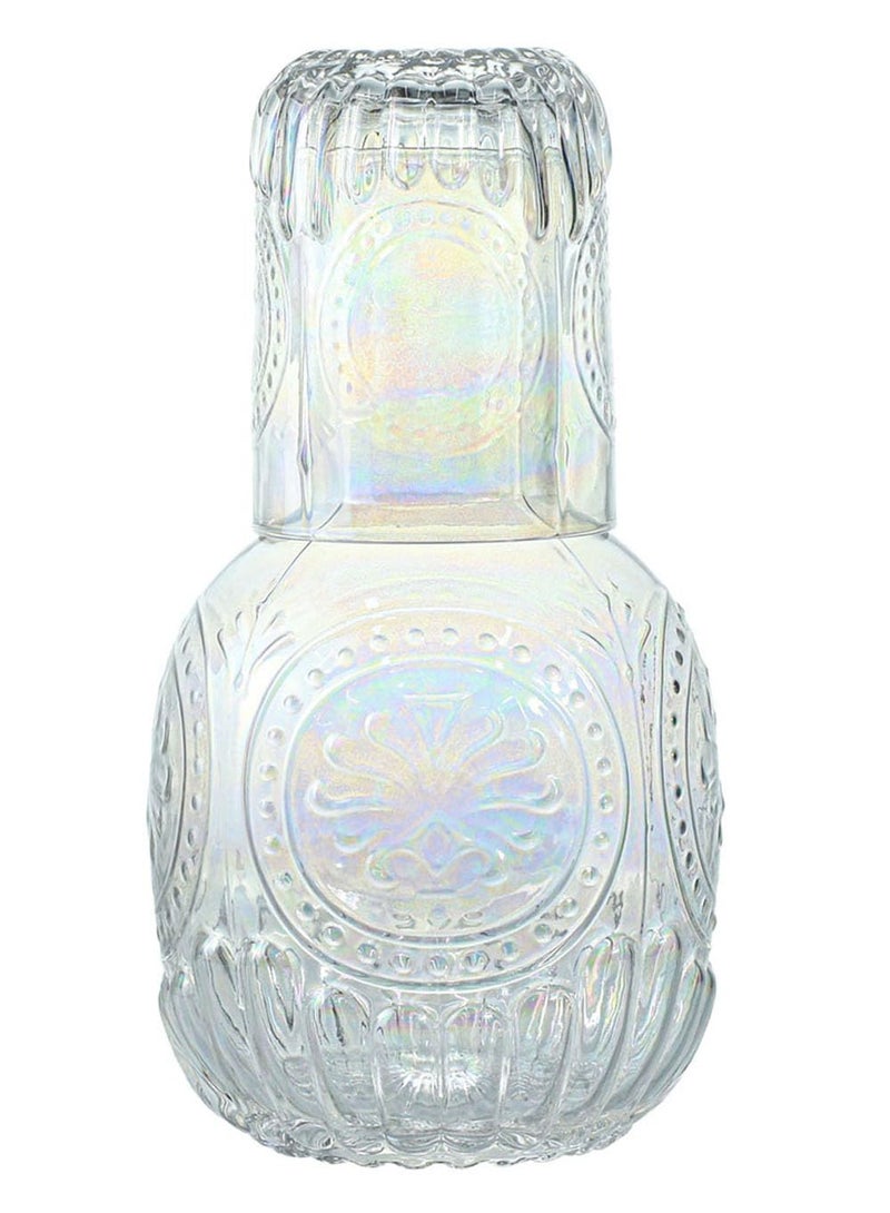 RockTrend Retro Clear Glass Bedside Night Water Carafe with Tumbler Glass Relief Glass Pitcher And Cup Night Set