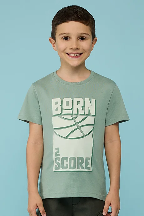أر أند بي Printed T-Shirt with Crew Neck and Short Sleeves