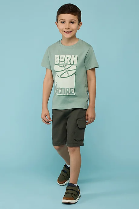 أر أند بي Printed T-Shirt with Crew Neck and Short Sleeves