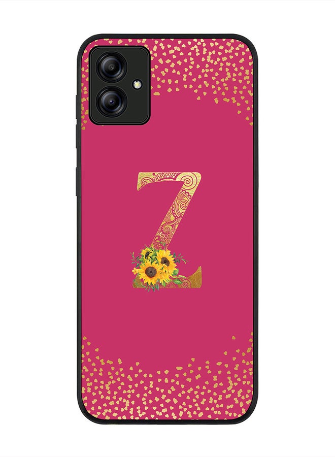 Rugged Black edge case for Samsung Galaxy A04, Slim fit Thin Cover -  Custom Monogram Initial Letter Mandala Floral Pattern Alphabet- Z  (Dark Pink Rose )