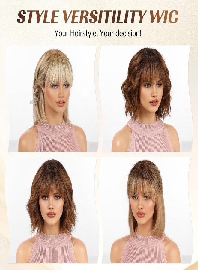 KKU Ombre Brown Wigs Human Hair Wigs for Women, Real Hair Wigs for Women, Human Hair Wig with Bangs - Image 5