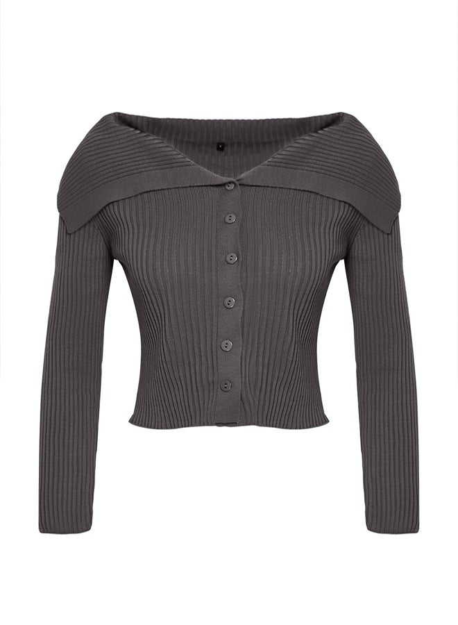 trendyol Dark Gray Turn-Down Collar Knitwear Cardigan - Image 5