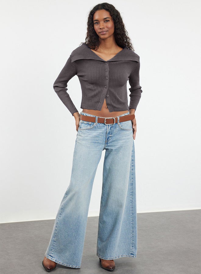 trendyol Dark Gray Turn-Down Collar Knitwear Cardigan - Image 2