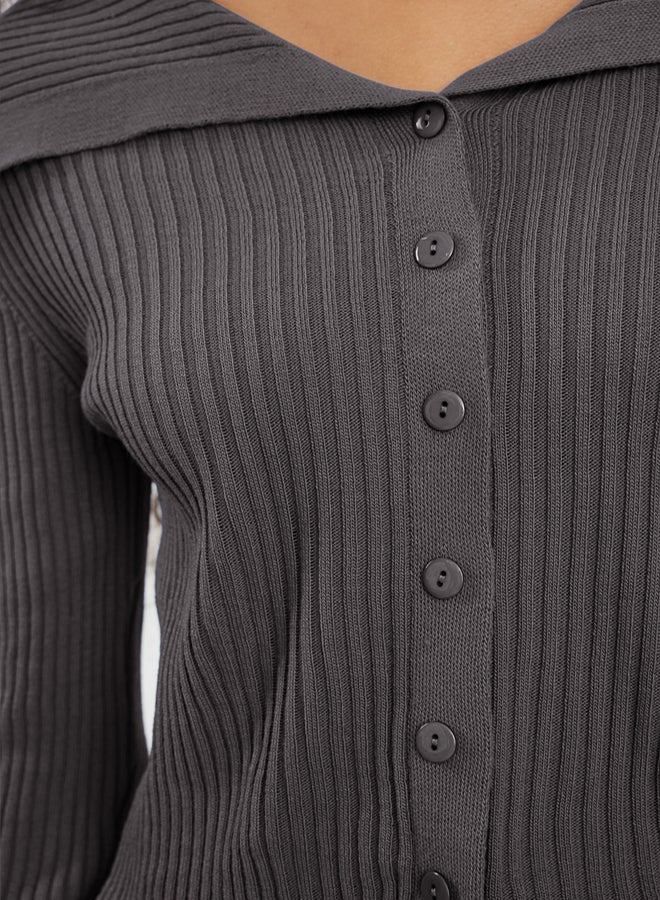 trendyol Dark Gray Turn-Down Collar Knitwear Cardigan - Image 4