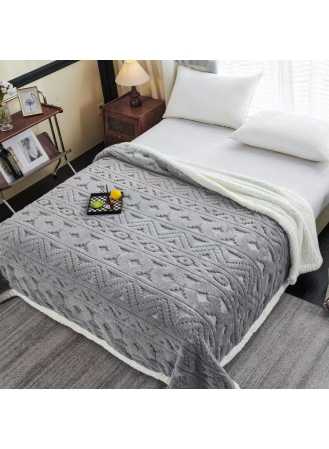 Comfy Embossed Thick Grey Plush Luxurious & Soft Blanket 200 x 230 Cm