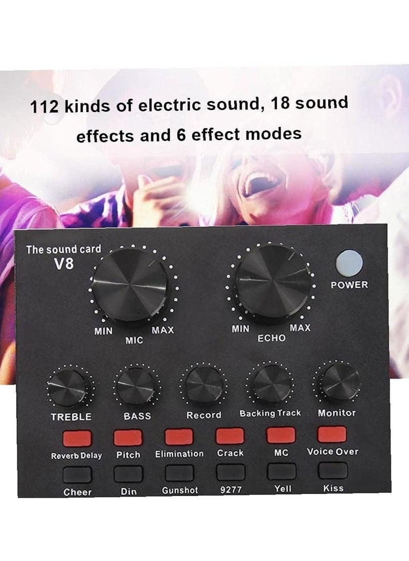 Sound Card V8 USB External Audio Mixer Headset Microphone Webcast Entertainment Streamer - Image 1