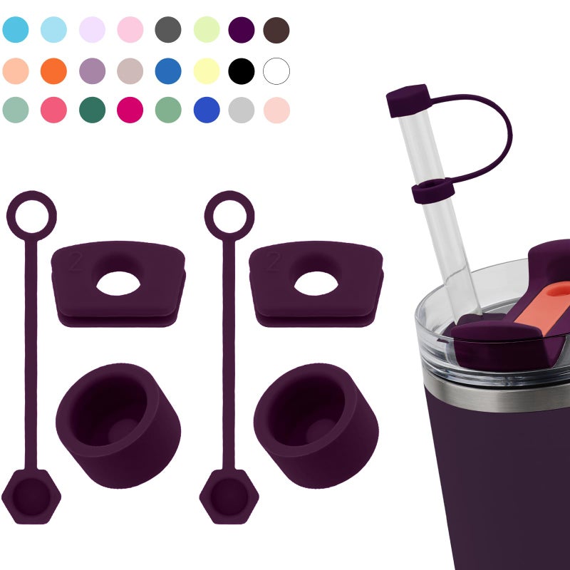 DUNLAGUE Silicone Spill Stopper Set Compatible with Stanley Cup 2.0 30oz & 40oz with Straw Cover (Set of 2  Plum) - Image 1