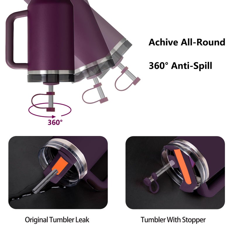 DUNLAGUE Silicone Spill Stopper Set Compatible with Stanley Cup 2.0 30oz & 40oz with Straw Cover (Set of 2  Plum) - Image 3