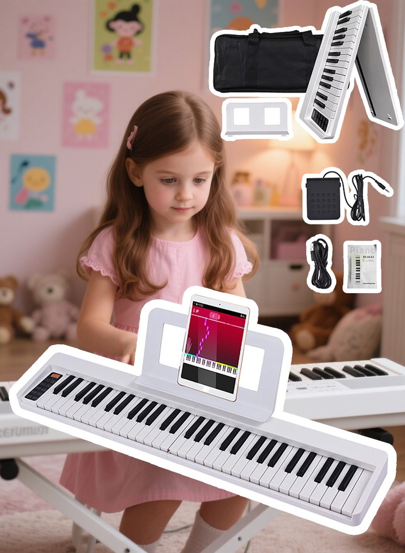 Folding 61-Key Digital Piano, Portable Keyboard for Beginners & Adults with Carry Bag, Power Adapter and Stand - White - Image 2