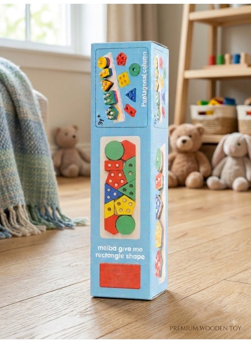 Silka Wooden Geometric Stacker Toy for Kids, Shape Sorting and Stacking Learning Toy, Colorful Montessori Educational Toy, Fine Motor Skills Activity, 3+ Years - Image 2