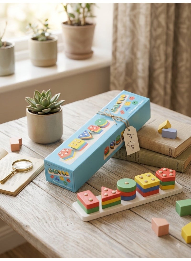 Silka Wooden Geometric Stacker Toy for Kids, Shape Sorting and Stacking Learning Toy, Colorful Montessori Educational Toy, Fine Motor Skills Activity, 3+ Years - Image 4