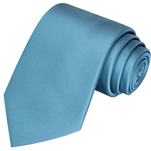 KissTies Mens Dusty Blue Tie Solid Wedding Necktie + Gift Box - Image 1
