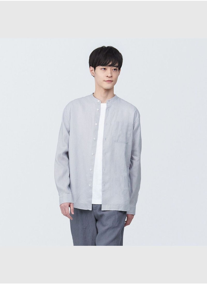 MUJI Linen Washed Stand Collar Long Sleeve Shirt  - Image 1