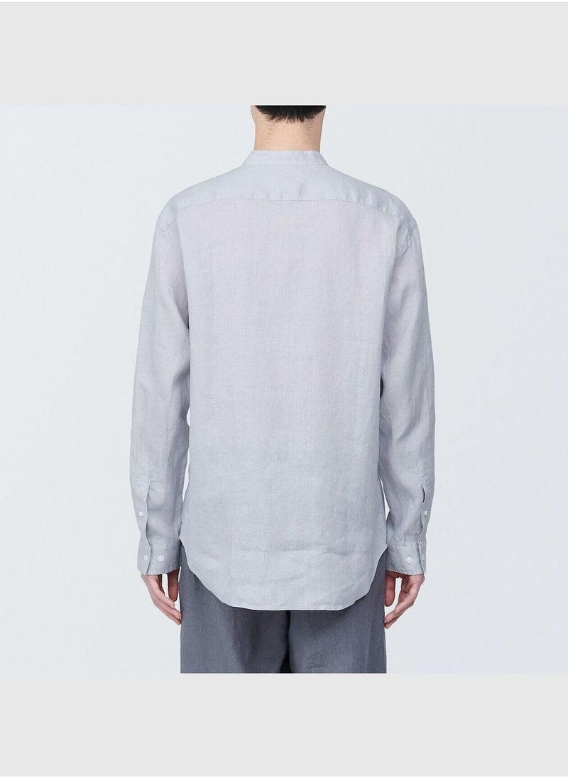 MUJI Linen Washed Stand Collar Long Sleeve Shirt  - Image 2