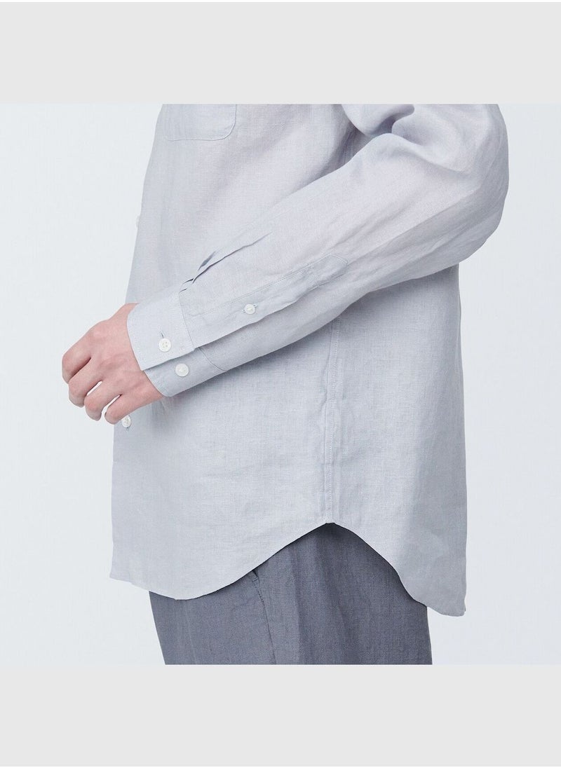 MUJI Linen Washed Stand Collar Long Sleeve Shirt  - Image 4