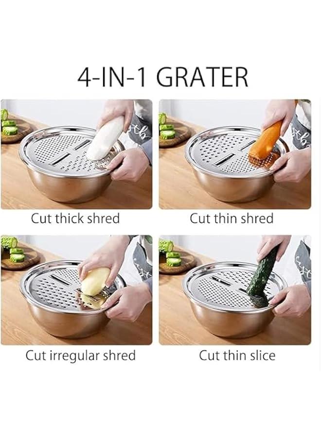 BWSJ Multifunctional Stainless Steel Drain Basket Multipurpose Vegetable Slicer Graters For Kitchen3 In 1 Graters Cheese Grater Salad Maker Bowl Drain Basin Ginger Vegetable Cutter - Image 5