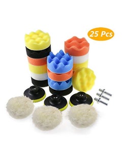 Polishing Pads, Polishing Sponge Kit with M10 Drill Adapter, Set of 25 Pcs Buffing Pads Woolen Waxing Pads for Polishing Machine, Polisher and car