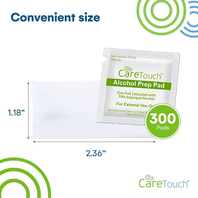 Care Touch مناديل كحول | وسادات تحضير كحول مغلفة بشكل فردي تحتوي على 70% كحول إيزوبروبيلي، رائعة لمجموعات الإسعافات الأولية والرعاية الطبية | معقمة، مطهرة، مناديل كحول مزدوجة الطبقة - 300 قطعة - Image 3