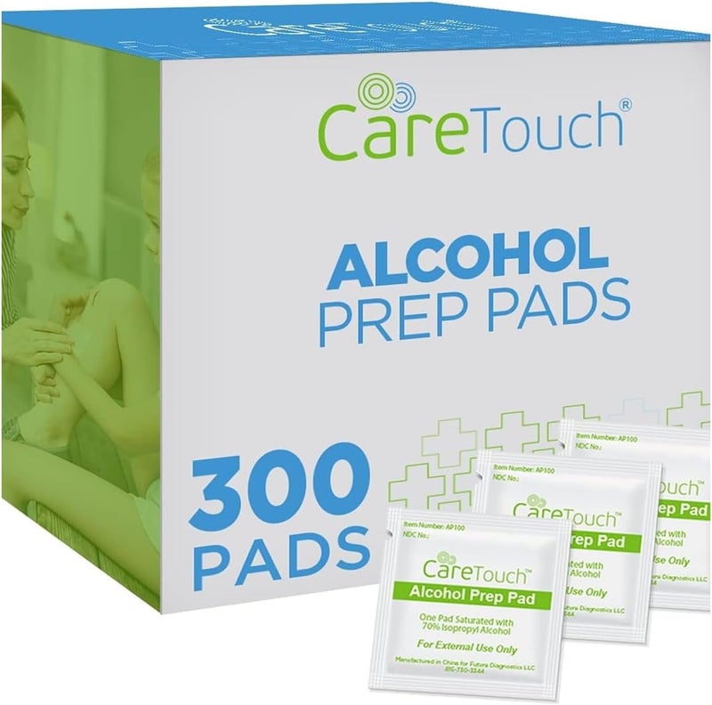 Care Touch مناديل كحول | وسادات تحضير كحول مغلفة بشكل فردي تحتوي على 70% كحول إيزوبروبيلي، رائعة لمجموعات الإسعافات الأولية والرعاية الطبية | معقمة، مطهرة، مناديل كحول مزدوجة الطبقة - 300 قطعة - Image 1