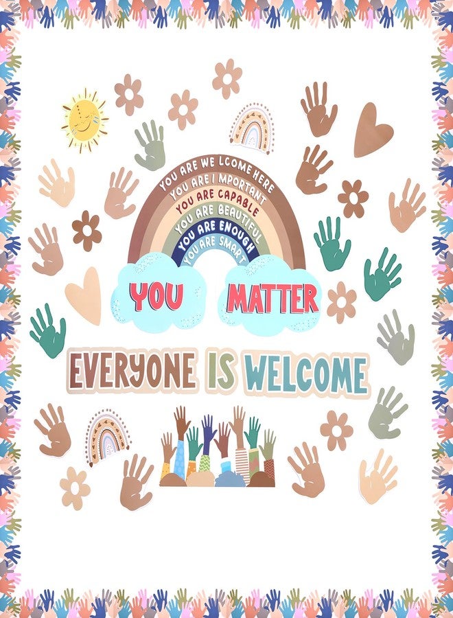 Galetcy 51pcs Boho Bulletin Board Decorations Set, Positive Affirmations Wall Decor Everyone is Welcome Rainbow Cutouts for Classroom School Teacher - Image 1