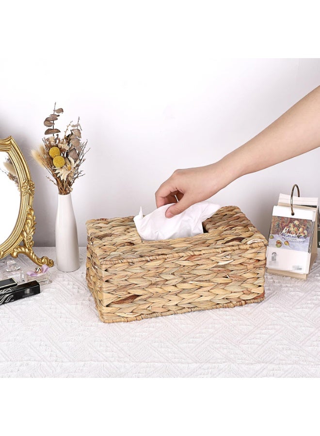 Rectangular Woven Tissue Box Sleeve – Natural Water Hyacinth And Willow Twig Tissue Box Holder, Suitable For Bedroom And Bathroom Decoration, Napkin Holder, Home Office And Shop Decoration. - Image 4