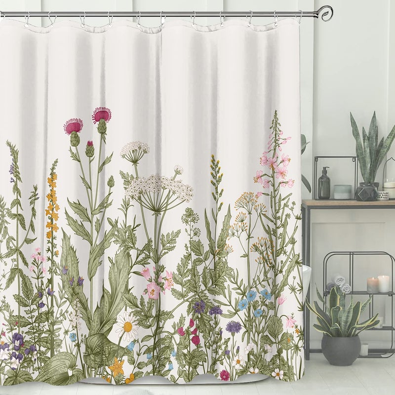 BIVINAR Vintage Floral Shower Curtain 72 x 72 Inch Waterproof Fabric Botanical Flower Bathroom Shower Curtain with 12 Hooks