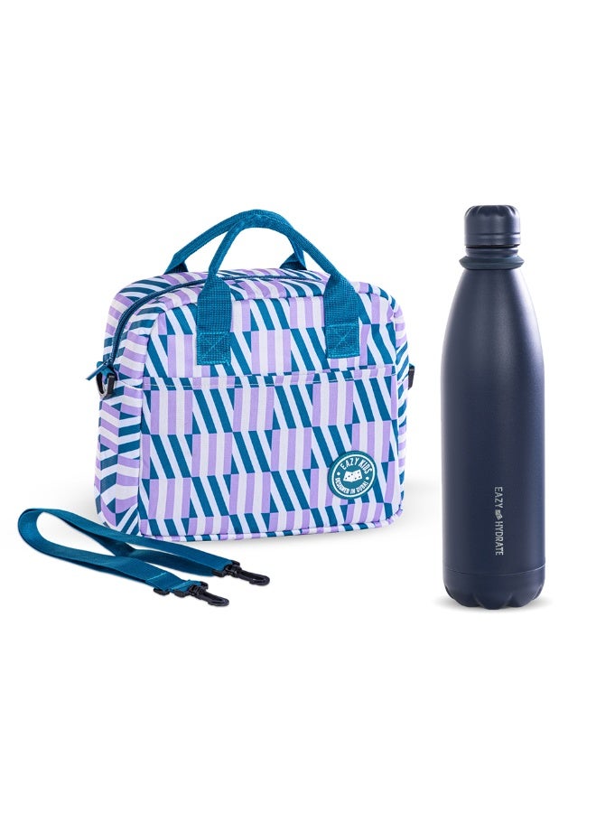 Eazy Kids زجاجة مياه ستيل للأطفال من إيزى كيدز مع حقيبة غداء، 1 لتر أزرق - Image 1