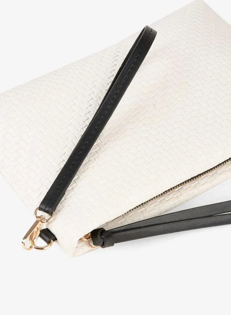 Women's Bellis Knit White Lined Synthetic Leather Wrist Strap Portfolio Handheld and Clutch Bag.