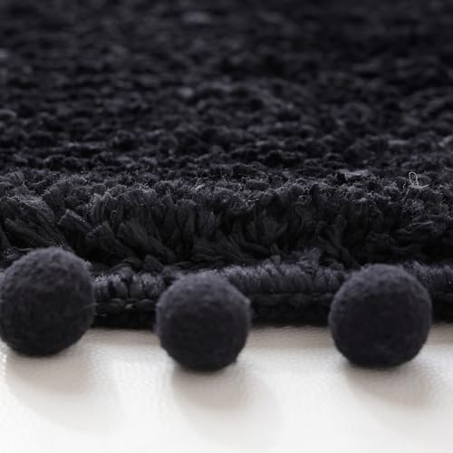 YIRDDEO Bath Mat Black Rug with Pom Oval Bathroom Rugs for Bedroom Non Slip Cute Boho Absorbent Mats Soft Plush Washable Rug (20x30 inches) - Image 5