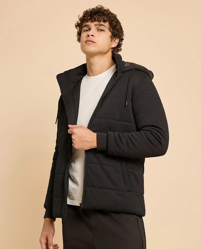 R&B Hooded Puffer Jacket with Zipper Closure