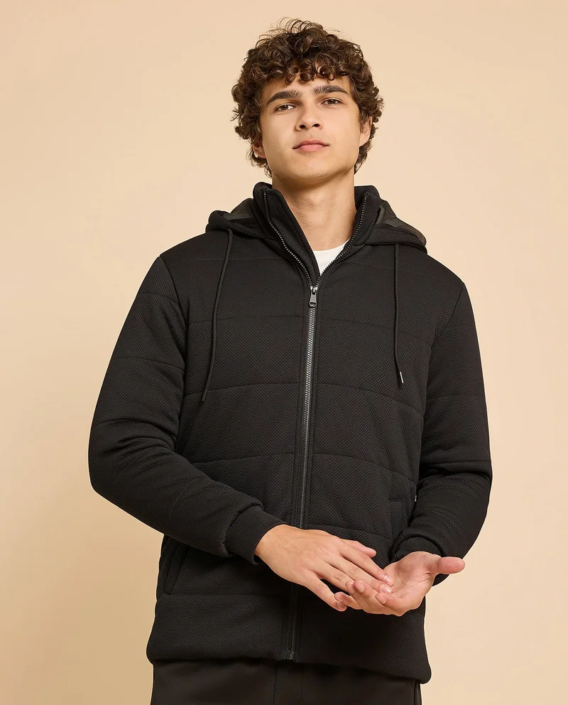 R&B Hooded Puffer Jacket with Zipper Closure