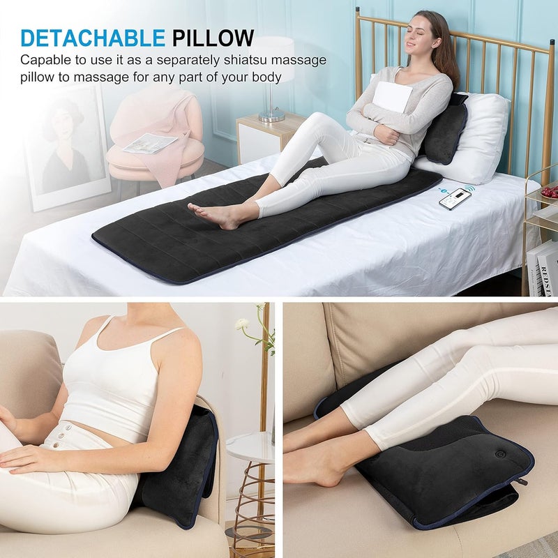 COMFIER Full Body Massage Mat with Heat & Vibration - 10 Motors, App Control, Movable Shiatsu Neck Pillow & 4 Heating Pads for Neck, Shoulders, Back, Black - Image 4