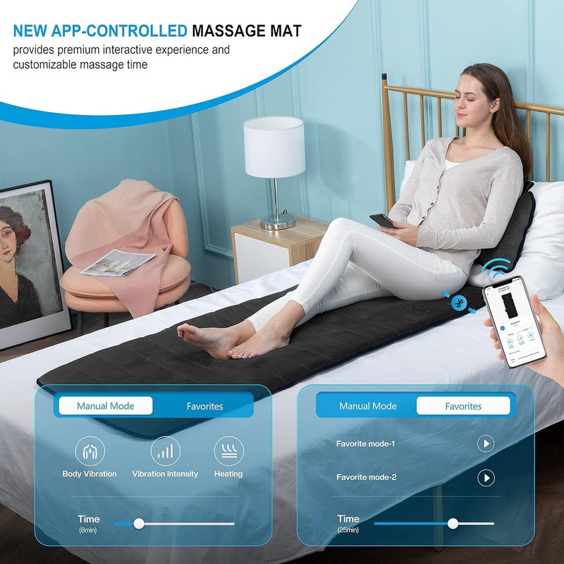 COMFIER Full Body Massage Mat with Heat & Vibration - 10 Motors, App Control, Movable Shiatsu Neck Pillow & 4 Heating Pads for Neck, Shoulders, Back, Black - Image 2