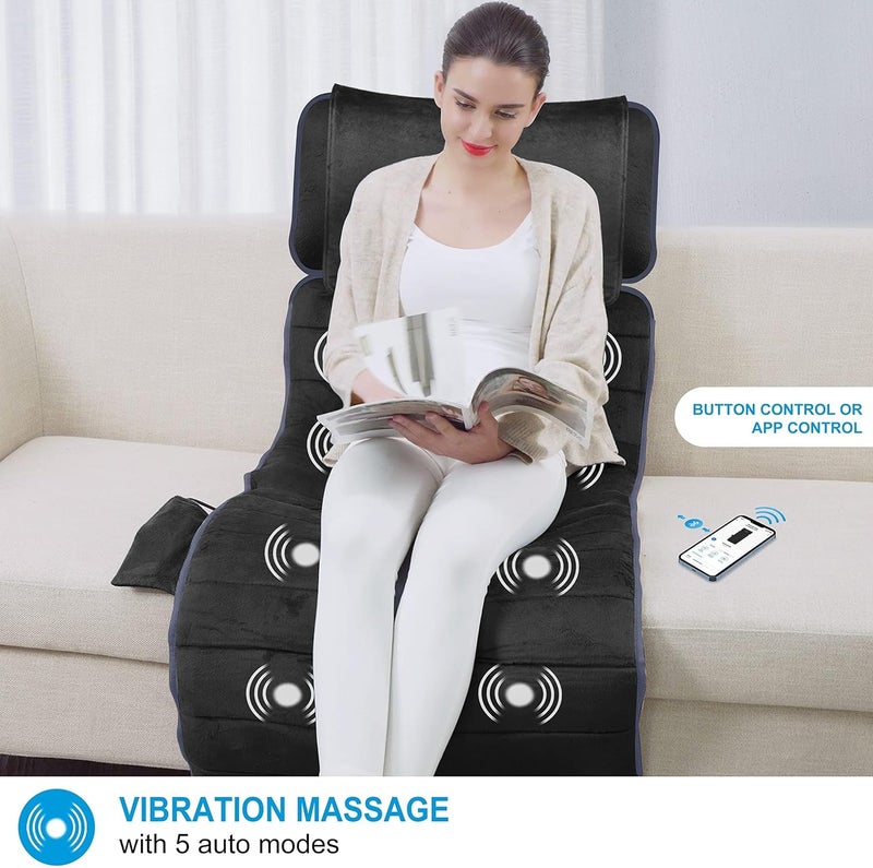 COMFIER Full Body Massage Mat with Heat & Vibration - 10 Motors, App Control, Movable Shiatsu Neck Pillow & 4 Heating Pads for Neck, Shoulders, Back, Black - Image 5