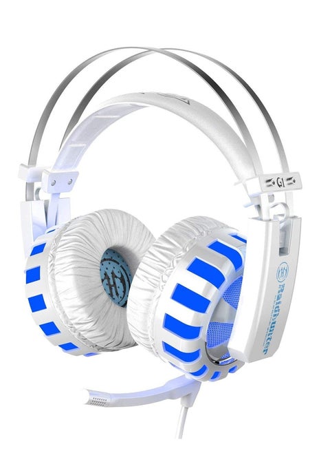 HIRALIY G1 Wired Gaming Headset with Microphone - Comfortable Design & LED - USB and 3.5mm-WHITE MIX BLUE