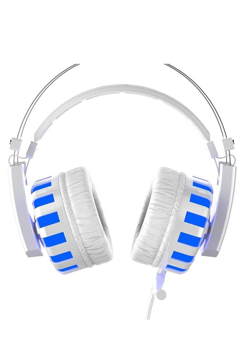 HIRALIY G1 Wired Gaming Headset with Microphone - Comfortable Design & LED - USB and 3.5mm-WHITE MIX BLUE