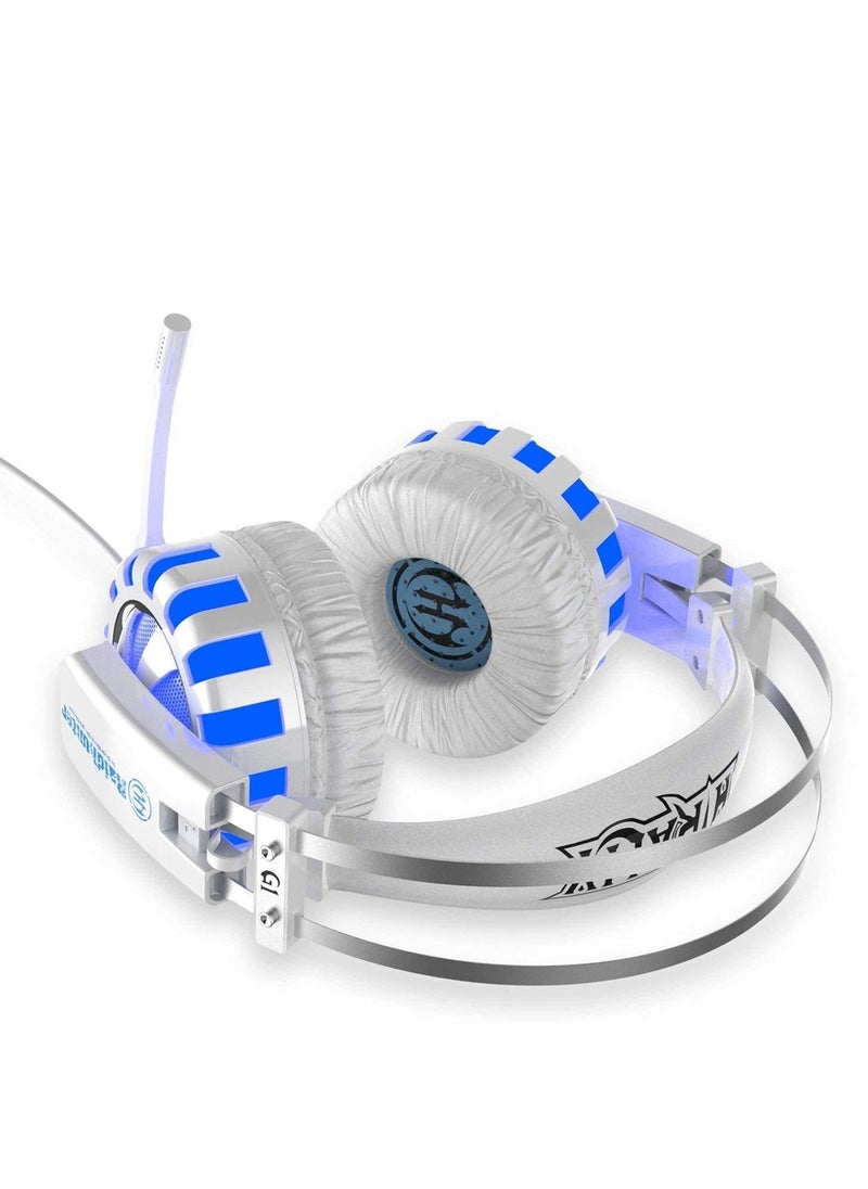 HIRALIY G1 Wired Gaming Headset with Microphone - Comfortable Design & LED - USB and 3.5mm-WHITE MIX BLUE
