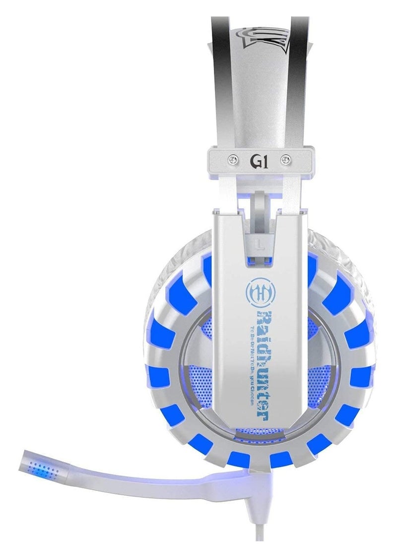 HIRALIY G1 Wired Gaming Headset with Microphone - Comfortable Design & LED - USB and 3.5mm-WHITE MIX BLUE