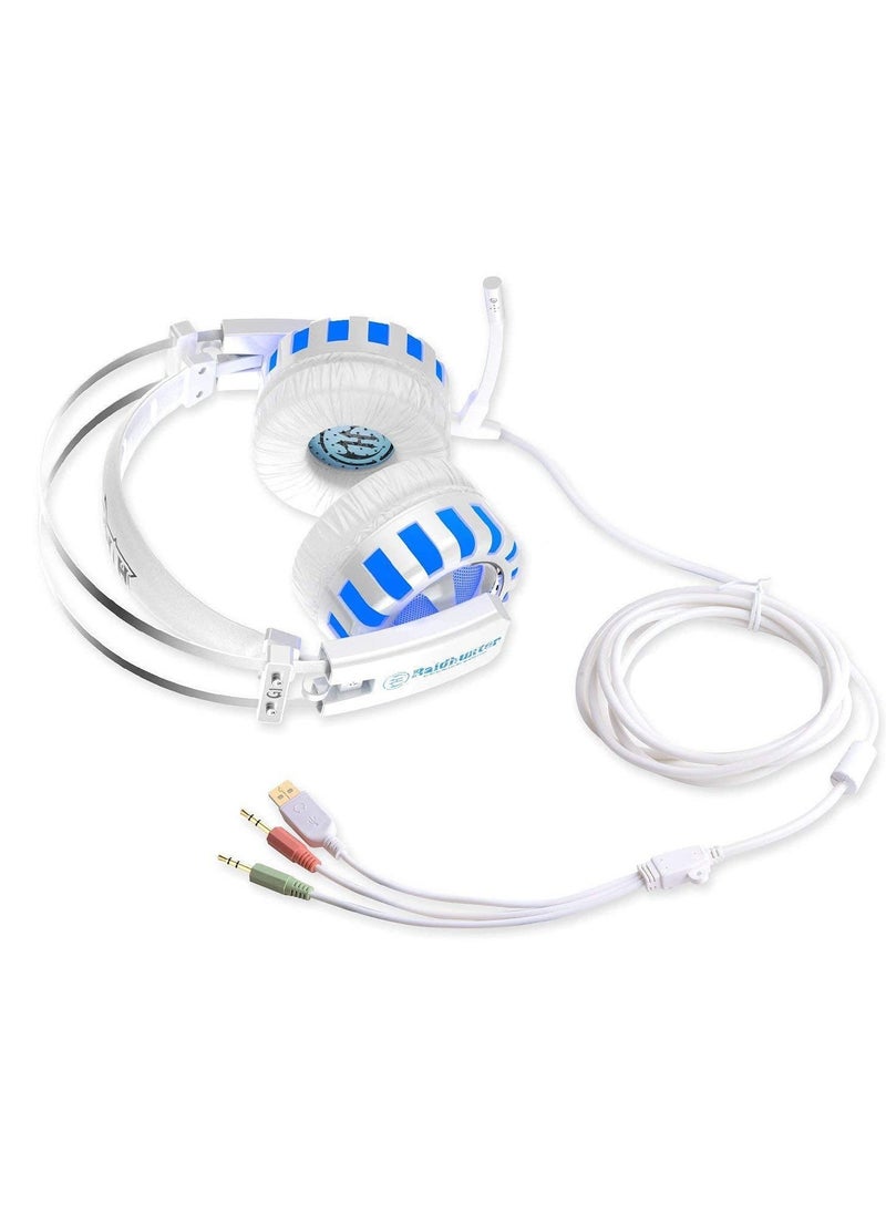 HIRALIY G1 Wired Gaming Headset with Microphone - Comfortable Design & LED - USB and 3.5mm-WHITE MIX BLUE