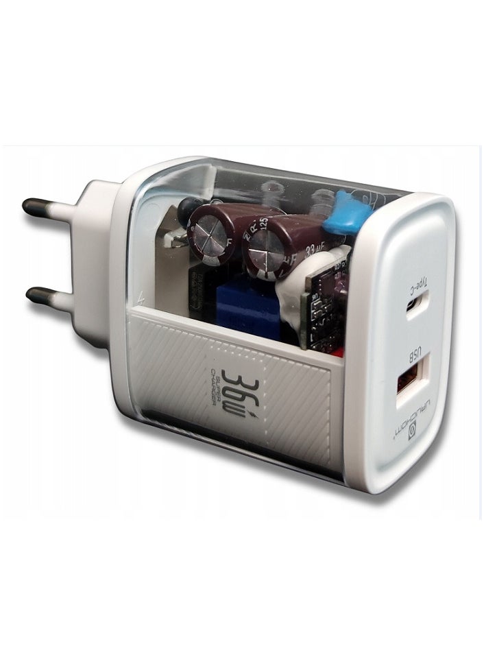 بافين - شاحن حائط USB C بقدرة 36 ​​وات GaN PD/QC PPS محول طاقة شحن فائق السرعة لهواتف iPhone 12/13/14/15/16 Serie وSamsung S20/S21/S22/S23/S24 Series Pixel 7/6 وiPad Pro/Air - ابيض - Image 1