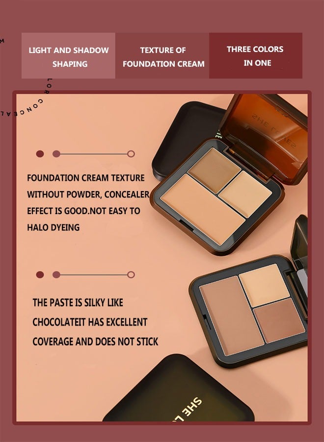 شيلافز هازي ثلاثي الألوان المخفي مستحضرات التجميل كريم 02 كلاسيك ، ثلاثة في واحد لون المكياج تصحيح المخفي كفاف وتسليط الضوء على تأثير كريم ، المخفي الظلام دائرة حب الشباب ، مزيج مثالي من الأساس - Image 3