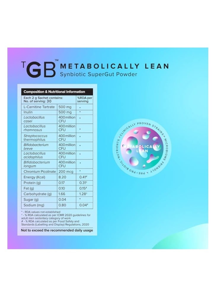 The Good Bug - The Good Bug Metabolically Lean SuperGut Powder | Probiotics + L-Carnitine | Regulates Metabolism & Cravings | For Men & Women | 30 Days Pack - Image 1