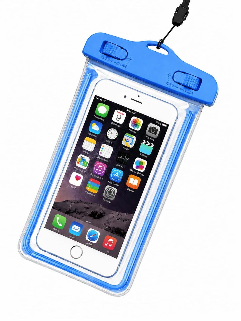 Waterproof Phone Pouch Case, Mobile Waterproof Bag for Swimming, Beach, Pool, Shower, Underwater Photography, Touch Screen Dry Bag with Neck Strap, G-34 (Blue)