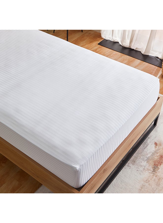 Home Box Hamilton Stripe Satin Cotton Single Fitted Sheet 200 x 30 x 90 cm Brown - Image 3