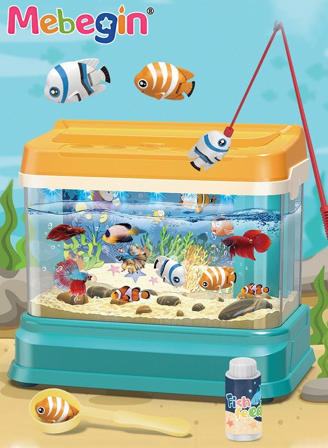 MEBEGIN Mini Aquarium Artificial Fish Tank with 2 pieces Moving Fish,Artificial Tropical Fish Decorative,with USB Powered and Magnetic Bottle,Aquarium Lights Lamp Night Light,Fishing Game Toys Gift for Kids  - Image 2