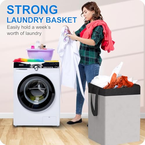LAXIS® 75L Laundry Bag for Clothes with Lid, Large Dirty Clothes Laundry Basket & Cloth Storage Bin, Used Clothes Organizer, Multipurpose Laundry Basket for Bedroom & Bathroom - Grey - Image 3