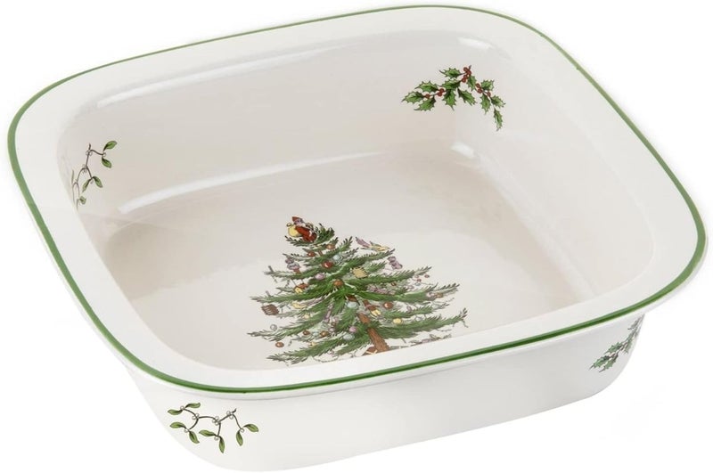 Spode Christmas Tree 10 Square Baker  Porcelain Baking Dish for Lasagna Casserole Holiday Desserts  Oven to Table Bakeware  Dishwasher Safe  Festive Holiday Serveware for Christmas Table - Image 1